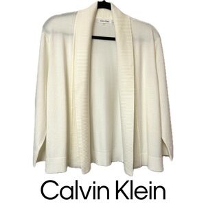 NWOT Calvin Klein Cropped Shawl Collar Open Cardigan 3/4 Sleeve Size L Cream